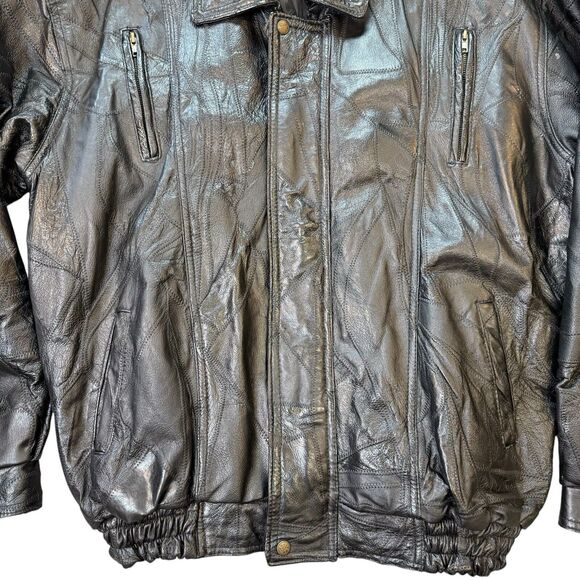Vintage Tanned Leather Outfitters Black Leather Jacket Mens 3X Patchwork Lined - Picture 3 of 16